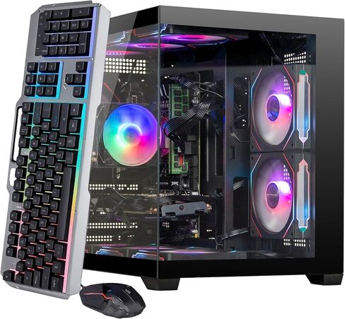 كمبيوتر مكتبي للألعاب - i5-11400 حتى 4.4 جيجا هرتز 12 خيط، GTX1080، 16 جيجا بايت DDR4 RAM، 1 تيرابايت NVMe SSD، Wi-Fi 6 وBluetooth 5.4، 9 × مراوح تبريد ARGB، Win11 Pro، 650 واط PSU، برج ألعاب عالي الأداء in Kuwait