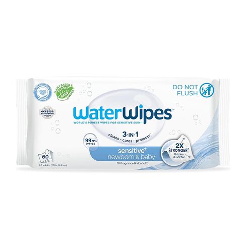 مناديل مبللة للأطفال أصلية خالية من البلاستيك من WaterWipes، مناديل مبللة مائية بنسبة 99.9%، غير معطرة ولا تسبب الحساسية للبشرة الحساسة، عدد 1080 (18 عبوة) in Kuwait
