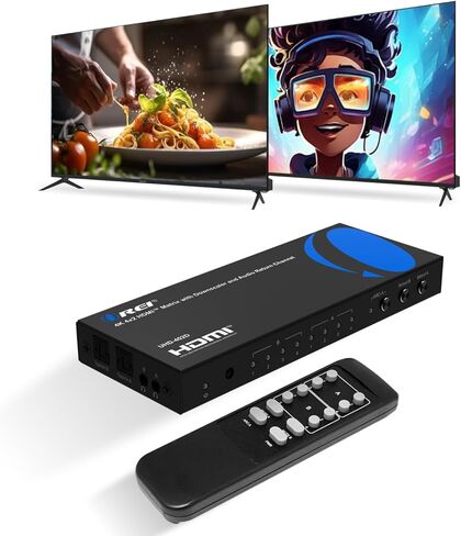 OREI 4K HDMI Matrix Switch 4 X 2، Switcher 18G UltraHD مع قوس يدعم ما يصل إلى 4K @ 60 هرتز وجهاز تحكم عن بعد بالأشعة تحت الحمراء 1080P - اختيار مصفوفة كامل in Kuwait