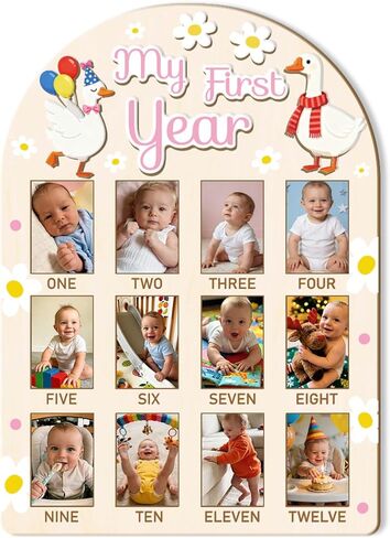 ORIGACH My First Year Baby Growth Photo Display Board, 12 Months Newborn Milestones Wood Keepsake Board for 1st Birthday & Nursery Decor, Strawberry in Saudi Arabia