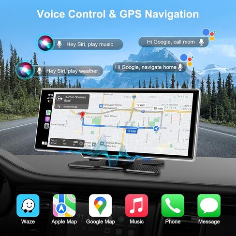 10.26" Wireless Carplay Screen for Car with 4K Dash Cam | Portable Car Play & Android Auto Touch Screen, 1080p Backup Camera, Mirror Link, Voice Control, GPS Navigation | for All Cars (Black) in Saudi Arabia