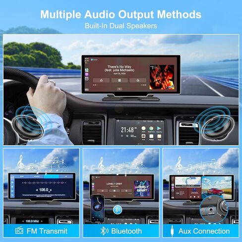 10.26" Wireless Carplay Screen for Car with 4K Dash Cam | Portable Car Play & Android Auto Touch Screen, 1080p Backup Camera, Mirror Link, Voice Control, GPS Navigation | for All Cars (Black) in Saudi Arabia