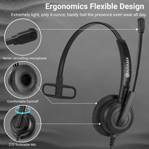Arama Headset with Microphone for Pc, USB Headset with Mic, Computer Headset with Noise Canceling Microphone for Laptop, Wired Headset with Mute for Home Office Online Class Skype Zoom Meetings in Saudi Arabia