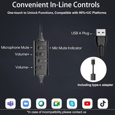 Arama Headset with Microphone for Pc, USB Headset with Mic, Computer Headset with Noise Canceling Microphone for Laptop, Wired Headset with Mute for Home Office Online Class Skype Zoom Meetings in Saudi Arabia