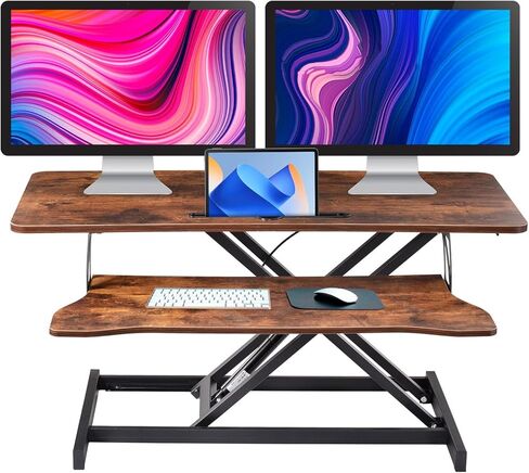 38-inch Standing Desk Converter Height Adjustable Sit to Stand Up Workstation, Duals Monitor and Laptop Riser with Wide Keyboard Tray, for Home, School, Company, Black in Saudi Arabia
