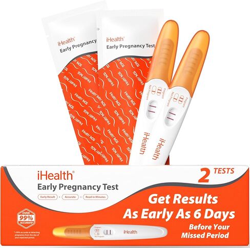 iHealth Early Pregnancy Test 2-Pack, Ultra-Sensitive Detection, Over 99% Accurate. Get Reliable Results 6 Days Before Your Missed Period. Easy at-Home HCG Fertility Test Kit, Individually Wrapped in Saudi Arabia