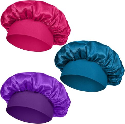 3Pcs Satin Bonnets for Baby, Kids Bonnets for Girls, Satin Silk Hair Bonnet for Sleeping, Silk Sleep Cap for Baby Girls and Boys, Soft Wide Band Sleep Cap for Curly Hair Braids for Teens Child Toddler in Saudi Arabia