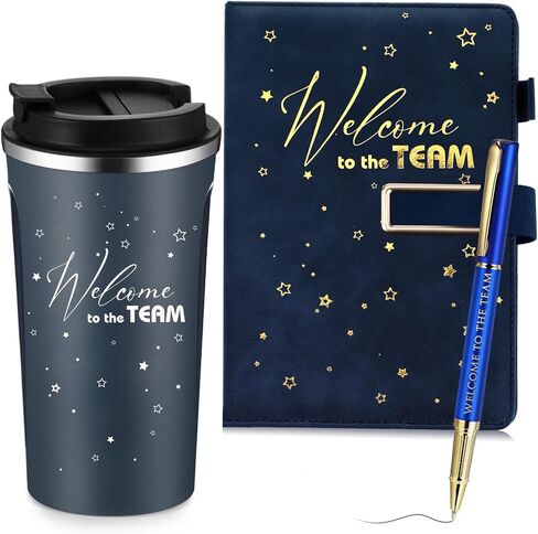 مجموعة هدايا مكونة من 3 قطع للموظف الجديد مرحبًا بكم في الفريق، سعة 17 أونصة، دفتر ملاحظات بقلم حبر أسود مرحبًا بكم في صندوق الفريق هدية تقدير للرجال والنساء ورئيس الشركة المشرف وزميل العمل الجديد (أسود) in Kuwait