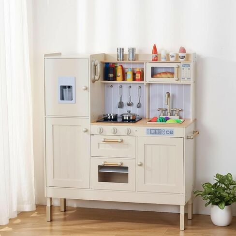 Arlopu Play Kitchen للأطفال ، تظاهر مجموعات المطبخ في مرحلة ما قبل المدرسة ، ومسلسلات الطهي الخشبية مع الضوء والصوت الواقعية ، والهاتف ، والموقد ، والثلاجة ، والميكروويف ، والوعة القابلة للإزالة ، وموزع المياه (أبيض) in Kuwait