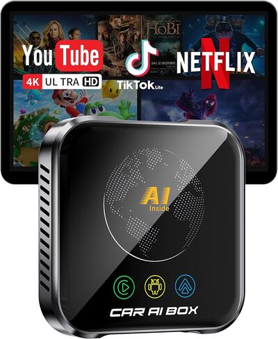 محول CarPlay اللاسلكي Magic AI Box، توصيل وتشغيل صندوق فيديو سريع للسيارة، إعداد سهل، يدعم معادلات بث بطاقة Netflix/YouTube/TF والمزيد لسيارات OEM السلكية/Android Auto Cars (رمادي) in Kuwait