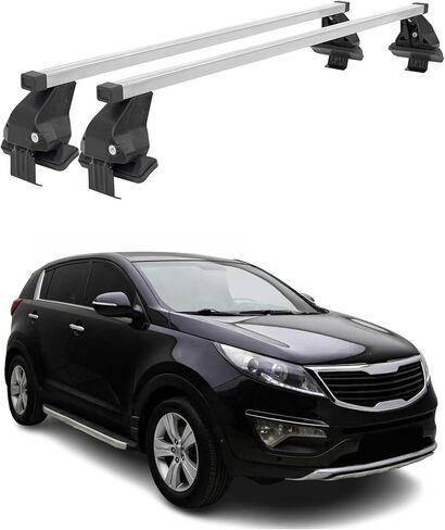 OMAC Roof Rack Cross Bars for Kia Sportage 2011-2014 Lockable 110Lbs Steel Silver 2Pcs fits Cargo Carriers Kayak Canoe Bike Snowboard in Saudi Arabia