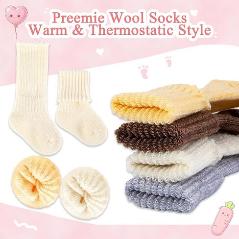 8 Pairs Preemie Wool Socks Turn Cuff Socks For Premature Newborn Boys Girls NICU Hospital in Saudi Arabia