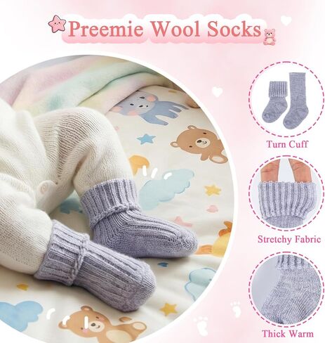 8 Pairs Preemie Wool Socks Turn Cuff Socks For Premature Newborn Boys Girls NICU Hospital in Saudi Arabia