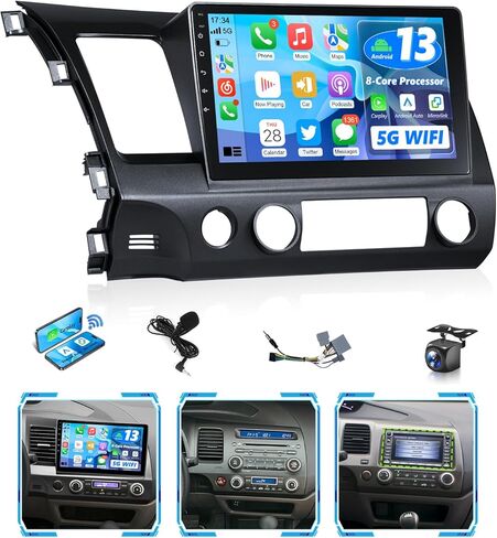 8Core 4G + 64G Android Car Stereo لهوندا سيفيك 2006 إلى 2011 Apple CarPlay Android Auto، شاشة لمس 9IN IPS لوحدة رأس سيفيك 5G WiFi GPS Navi FM RDS EQ DSP كاميرا استقبال الصوت SWC in Kuwait