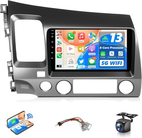 8Core 4G + 64G Android Car Stereo for Honda Civic 2006 to 2011 Apple CarPlay Android Auto, 9IN IPS Touch Screen for Civic Head Unit 5G WiFi GPS Navi FM RDS EQ DSP Audio Receiver SWC Camera in Saudi Arabia