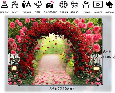 ltlyh 7x5ft خلفية قوس الورد، عيد الحب الزهور حديقة خلفية حفلات خطوبة الزفاف، الذكرى السنوية، دش الزفاف، الأزواج الصور الفوتوغرافية ديكور صور الدعائم 356 in Kuwait