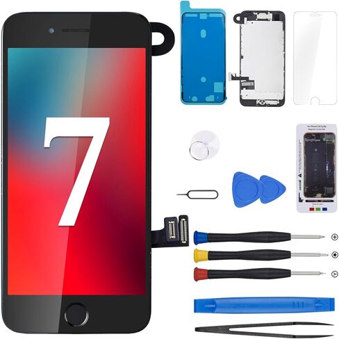 for iPhone 7 Screen Replacement with Home Button 4.7" Black, 3D Touch LCD Display Digitizer Full Assembly with Fix Tools Front Camera Speaker Sensor Glass Screen Repair Kit A1660, A1778, A1779 in Saudi Arabia
