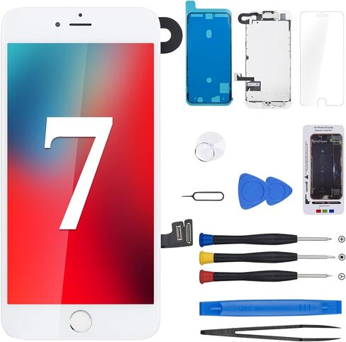 for iPhone 7 Screen Replacement with Home Button 4.7" Black, 3D Touch LCD Display Digitizer Full Assembly with Fix Tools Front Camera Speaker Sensor Glass Screen Repair Kit A1660, A1778, A1779 in Kuwait