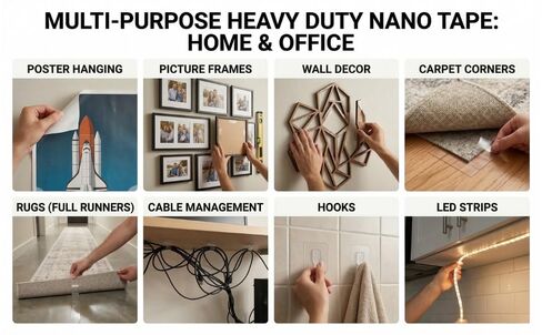 Double Sided Tape Heavy Duty 5M 198" x 1.18" Removable Nano Tape for Poster Carpet Picture Hanging Strip Rug - Strong Adhesive Multipurpose Clear Mounting Tape for Walls (30MM X 16.4 Ft) in Saudi Arabia