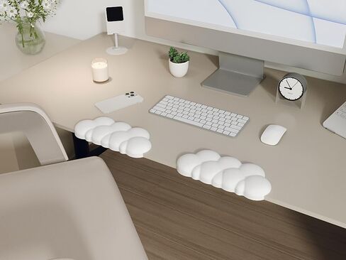 Cloud Shape Elbow Pad L-Shaped Wrist Rest for Desk, 2 PCS Ergonomic Elbow Rest with Non-Slip Separate Design, Memory Foam Arm Rest, PU Leather Wrist Comfort Support for Office Home (White) in Kuwait