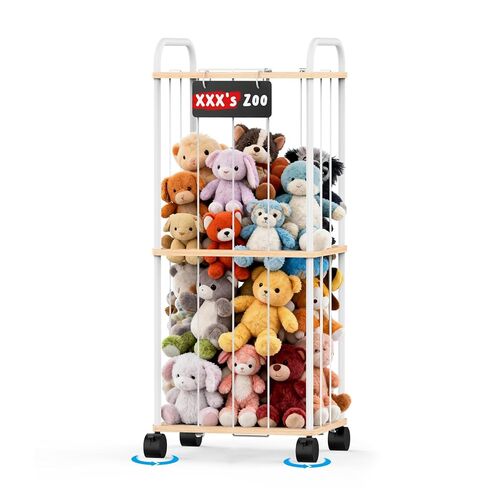 Nelodo Stuffed Animal Storage Zoo Tower, 41" Metal Large Toy Organizer with Elastic Bands & Wheels, Standing Plushies Holder Cage for Kids Playroom Nursery, Space-Saving Stuffy Display Rack, 2-Tier in Saudi Arabia