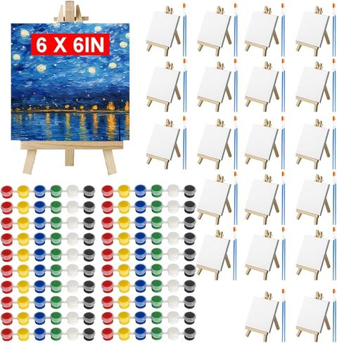 20 حزمة صغيرة من القماش ومجموعة الحامل ، لوحات صغيرة 6 × 6 بوصة للطلاء مع الحامل الخشبي ، الطلاء الأكريليكي ، فرش وألواح ، مجموعات طلاء صغيرة من قماش للأطفال. in Kuwait