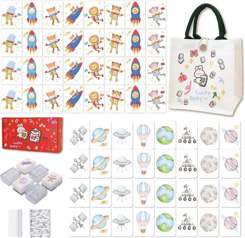 مجموعة Mahjong Tile Set ، 65 PCS Vita Mahjong Game مع حقيبة اليد ، Mahjong السفر المحمولة لمجموعة SPRING PICNIC ، هدية الحفلات ، لعبة Seaside Game & Beach Block (Panda and Brown Bear) in Kuwait