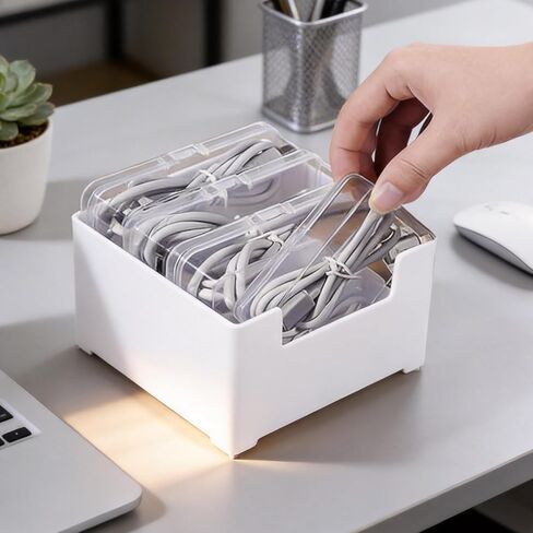 12PCS 30 * 10 * 7.5cm Cable Storage Box Set, Wire Organizer with Divided Compartments for Charging Cords, Earphones, and Small Electronic Accessories(White) in Saudi Arabia