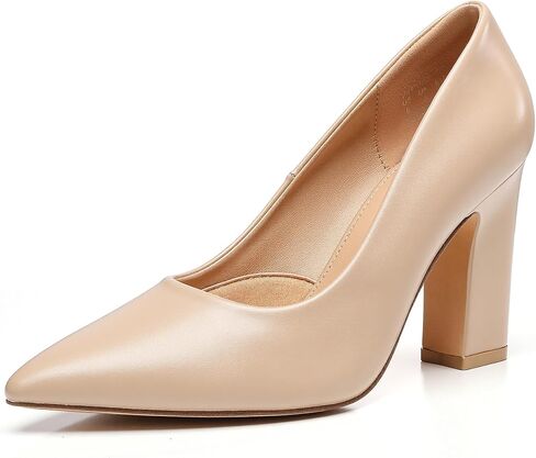 Trary Heels for Women Closed Pointed Toe Chunky Pumps Shoes Women Block High Heels Comfortable Slip-On Dress Office Party Wedding Shoes 3.54" Heel in Saudi Arabia