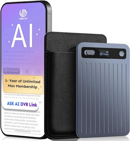 AI Voice Recorder with App Control : AI Transcription, Summarization & Mind Maps, Portable AI Note Taking Device with Case 64GB Memory Recording for Calls, Speeches, Meetings, Interviews(Black) in Saudi Arabia