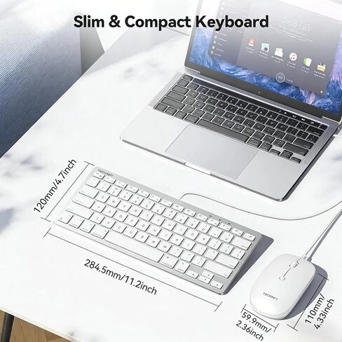 لوحة مفاتيح وماوس سلكية من TECKNET لأجهزة MacOS ذات واجهة مزدوجة، لوحة مفاتيح Mac رفيعة، زاوية كتابة مريحة مريحة، للكمبيوتر الشخصي/الكمبيوتر المحمول، متوافق مع MacBook، iMac، Mac mini/Pro، أبيض in Saudi Arabia