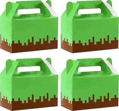 24pcs Pixel Party Forms Favors Jops Joxes Mining Pixel Paper Baper Boxes Bulk Green Brown Video Game Birthday Goodie Candy Box للأطفال in Saudi Arabia