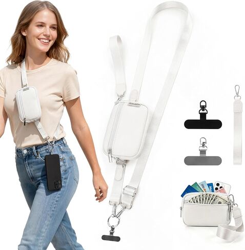 حزام Clip and Go للهاتف مع محفظة كروس، محفظة معصم RFID بسحاب قابلة للفصل، حبل هاتف قابل للتعديل وأشرطة معدنية رفيعة للغاية قابلة للدوران 360 درجة لجميع الهواتف الذكية in Kuwait