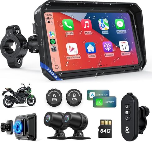 شاشة WonVon Motorcycle CarPlay مع نظام Android Auto - نظام تحديد المواقع العالمي (GPS) مقاس 7 بوصات مقاوم للماء، Pantalla para Moto، Apple CarPlay، نظام ملاحة للدراجات النارية، كاميرا داش مزدوجة 4K صوت بلوتوث، BSD وTPMS in Saudi Arabia