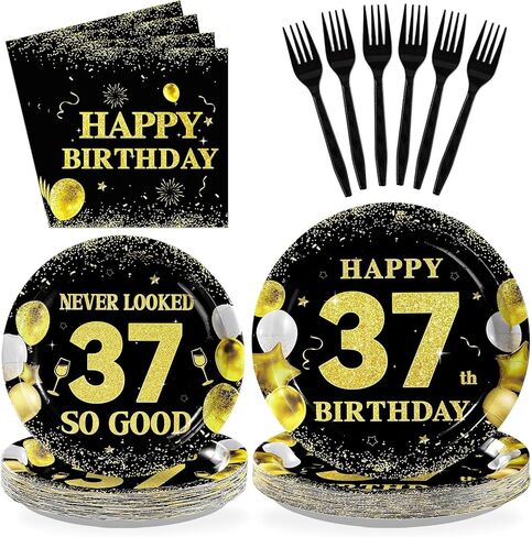 96 قطعة من زينة عيد الميلاد الثالث والثلاثين للرجال والنساء باللون الأسود والذهبي الأسود وأطباق حفلات عيد الميلاد الثالث والثلاثين للاستعمال مرة واحدة، مجموعة أدوات مائدة ورقية من 33 قطعة لمستلزمات الحفلات السعيدة بعمر 33 عامًا تخدم 24 in Kuwait