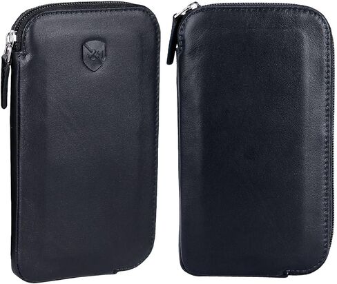 ALLEN & MATE Genuine Leather Phone Pouch Case Sleeve with Zip – Slim Mobile Phone Holder Wallet for Passport ID and Cards Fits iPhone 17 Pro Max, 16, 15 Samsung Galaxy S25 & Android - Black in Saudi Arabia
