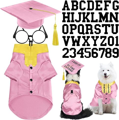 5 PCS Dog Graduation Cortume تشمل 2025 ثوب التخرج من الحيوانات الأليفة مع سرق جرو Grad Cap Capses Diy ملصقات رسائل DIY للكلاب CATS CATS Holiday Assume (Blue Yellow ، S) in Saudi Arabia