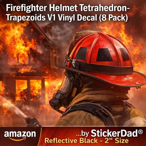 ملصق فينيل عاكس للضوء رباعي الأسطح - شبه منحرف V1 (8 عبوات) من StickerDad® - الحجم: 2 بوصة، اللون: أسود عاكس - النوافذ، الجدران، المصدات، الكمبيوتر المحمول، الخزائن، إلخ. (1) خوذة رجال الإطفاء in Kuwait