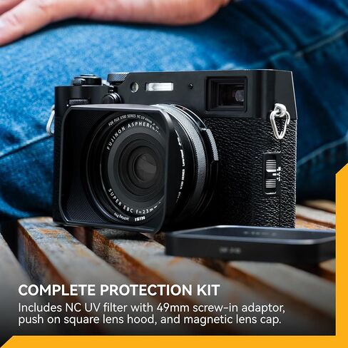طقم غطاء عدسة NiSi JetMag Pro Fuji X100 Series (فضي) - فلتر NC للأشعة فوق البنفسجية + محول مرشح 49 مم مع غطاء عدسة مربعة الضغط وغطاء مغناطيسي - يناسب Fujifilm X100VI، X100V، X100F، X100T، X100S، X100 in Saudi Arabia