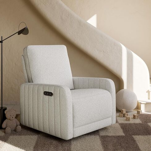 Storkcraft Kyoto Deluxe Power Recliner Swivel شراعية (جبل بني بوكل) - كرسي كهربائي إلكتروني ممتاز للحضانة، يتضمن منفذ شحن USB مزدوج مع USB-A وUSB-C، وكرسي هزاز منزلق in Kuwait