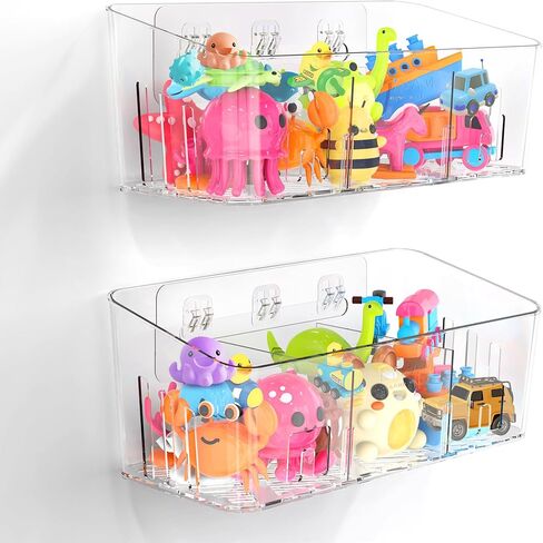 Lysam Bath Toy Storage 2 Packs, Large Bath Toy Holder with 3 Compartment, Quick Dry Bathtub Toy Organizer, Bath Tub Toy Net, Shower Toy Basket & Bin, Bathroom Accessories for Baby,Toddler,Kids（Clear） in Saudi Arabia