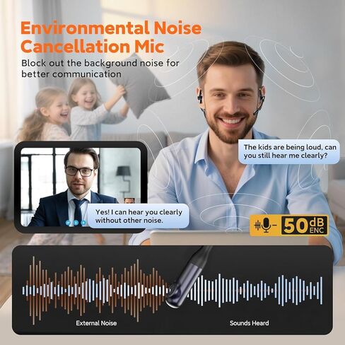 سماعات رأس لاسلكية بخاصية إلغاء الضوضاء مع ميكروفون، سماعة رأس لاسلكية مع ميكروفون للعمل (50 ديسيبل ENC وزر كتم الصوت) سماعة بلوتوث للعمل من المنزل/المكتب/الكمبيوتر الشخصي/مركز الاتصال/الكمبيوتر المحمول/الفرق/التكبير/الشاحنة/التنقل in Kuwait