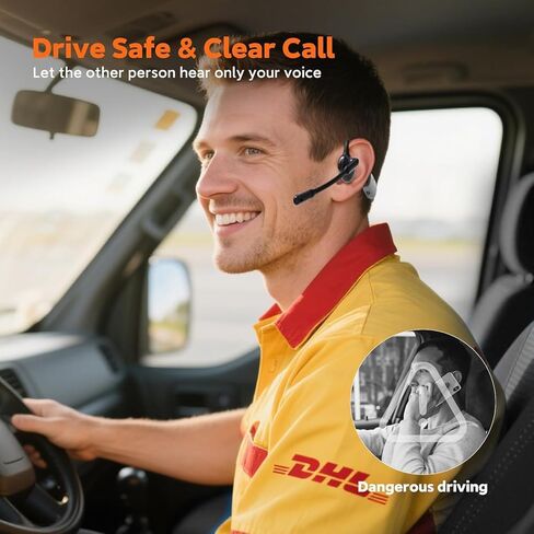 سماعات رأس لاسلكية بخاصية إلغاء الضوضاء مع ميكروفون، سماعة رأس لاسلكية مع ميكروفون للعمل (50 ديسيبل ENC وزر كتم الصوت) سماعة بلوتوث للعمل من المنزل/المكتب/الكمبيوتر الشخصي/مركز الاتصال/الكمبيوتر المحمول/الفرق/التكبير/الشاحنة/التنقل in Kuwait