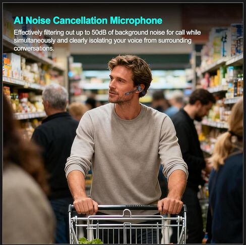 سماعات رأس لاسلكية بخاصية إلغاء الضوضاء مع ميكروفون، سماعة رأس لاسلكية مع ميكروفون للعمل (50 ديسيبل ENC وزر كتم الصوت) سماعة بلوتوث للعمل من المنزل/المكتب/الكمبيوتر الشخصي/مركز الاتصال/الكمبيوتر المحمول/الفرق/التكبير/الشاحنة/التنقل in Kuwait