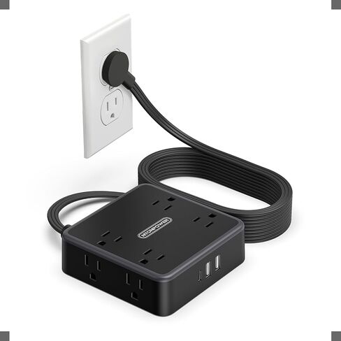 سلك تمديد مسطح NTONPOWER بطول 15 قدم مع 8 منافذ واسعة و3 منافذ USB (1 USBC)، وشريط طاقة حامي من زيادة التيار 1080J، وقاعدة شحن مكتبية بيضاء أساسيات غرفة النوم in Saudi Arabia