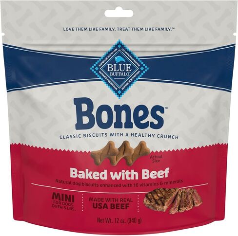 Blue Buffalo Bones Natural Crunchy Dog يعامل Mini Dog Biscuits لحوم البقر ، 12 أوقية. حقيبة ، 4 عدد in Saudi Arabia