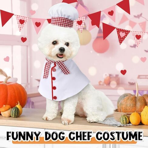 3 PCS Dog Chef Costume Chors تشمل ملابس قبعة الطهاة الكلب مع وشاح أحمر وأبيض منقوشة ملابس مضحكة ملابس عيد الهالوين للحيوانات الأليفة الصغيرة المتوسطة الكلاب (صغيرة) (صغيرة) in Saudi Arabia
