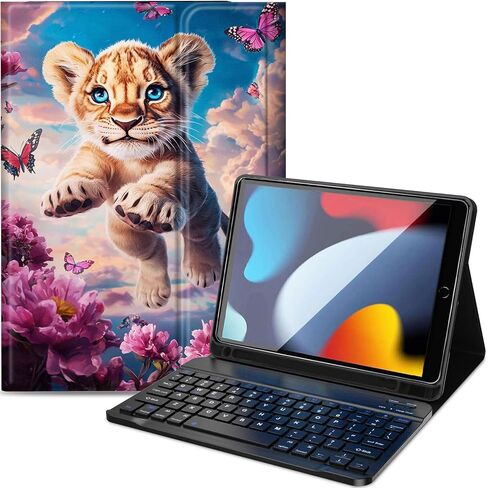 حافظة لوحة مفاتيح لجهاز iPad (A16) الجيل الحادي عشر/العاشر (11/10.9 بوصة، 2025/2022)، لوحة مفاتيح بلوتوث قابلة للفصل، غطاء مطوي رفيع وخفيف، طباعة جلد الفهد 2 in Kuwait