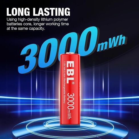 EBL 1.5V Rechargeable Lithium AA Batteries with USB Input Charger, 3000mWh Li-ion AA Batteries Long Lasting Double A Battery 4 Pack in Saudi Arabia