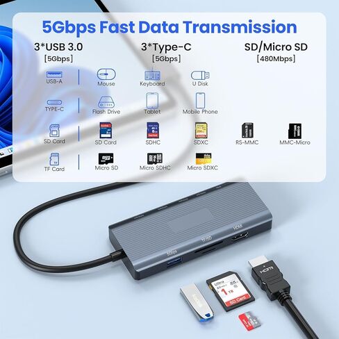كابل شحن USB C متعدد 4 في 1، شاحن سريع 60 وات ونقل البيانات، سلك شاحن لوحة الهاتف مع Lightning/Type C/USB A لهاتف Apple Phone 16/15/14، MacBook، Samsung - 6FT/1.8M in Kuwait